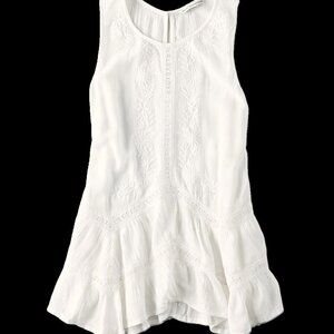 American Eagle lace inset peplum embroidered boho tunic top shirt tank white L